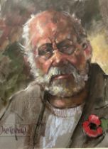 David Newbould (British 1938-2018). A pastel portrait of a gentleman wearing a remembrance poppy,
