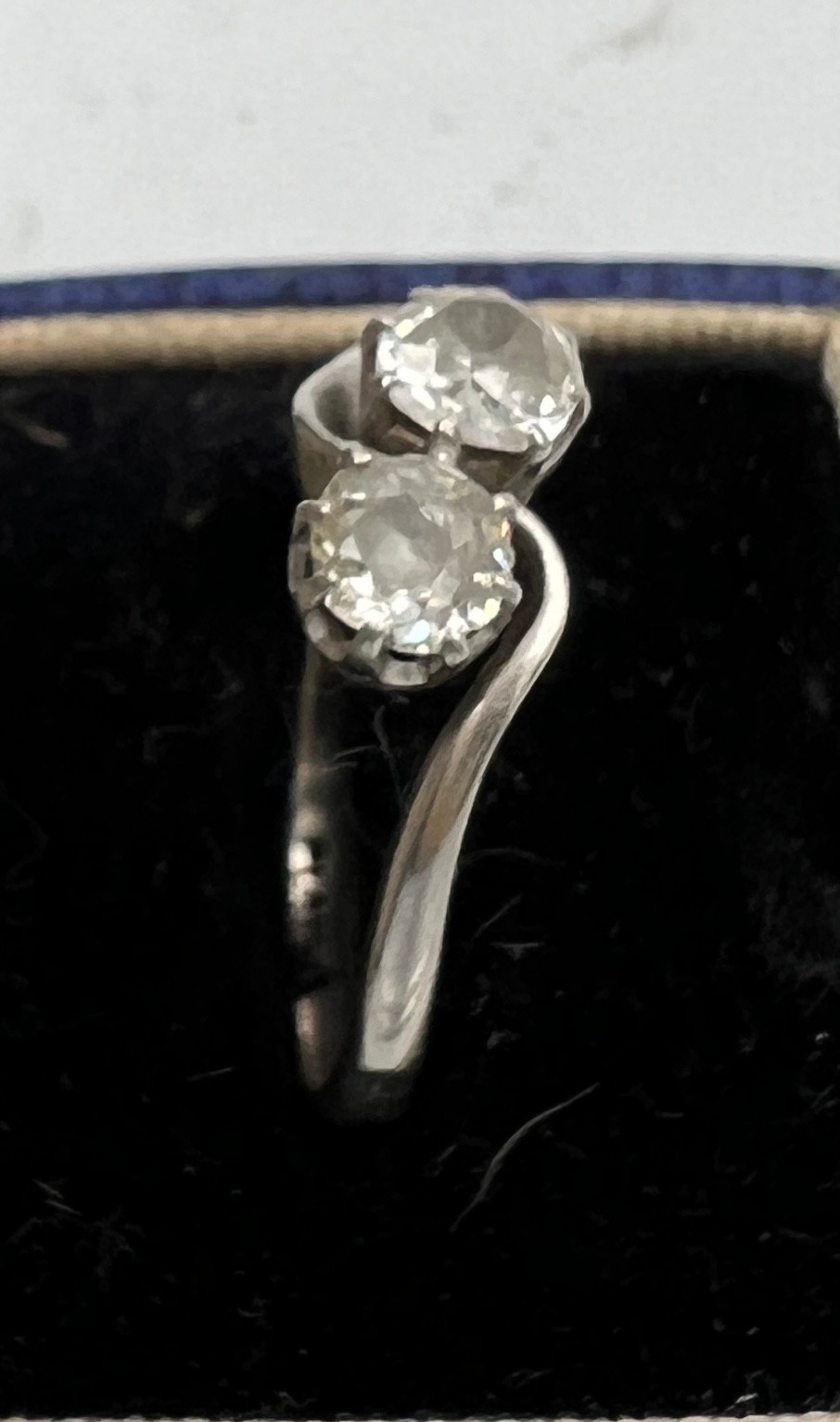 A platinum ring set with two diamonds in a crossover setting. Size P. Weight 3.6gm. - Image 3 of 4