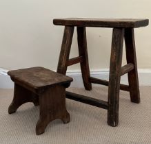 Two wooden stools. Largest 48 w x 35 d x 49cm