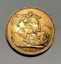 George V full gold sovereign 1918, Sydney mint mark.