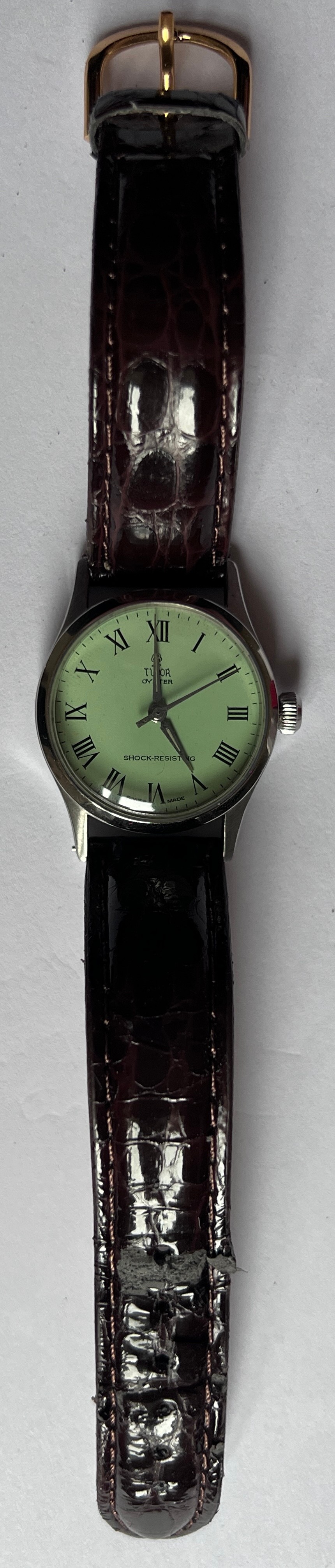 A 1940's gentleman's Tudor Oyster Shock Resisting wristwatch on brown leather strap and green - Image 2 of 6