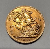 Edward VII full gold sovereign 1910.