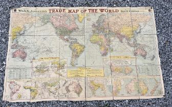 Ben Morgan’s canvas backed Trade Map of The World. For the use of HM Forces with brass eyes for