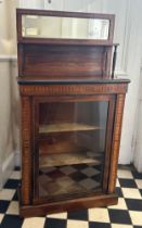 A mahogany chiffonier with parquetry embellishment, two shelves to interior and mirror and shelf