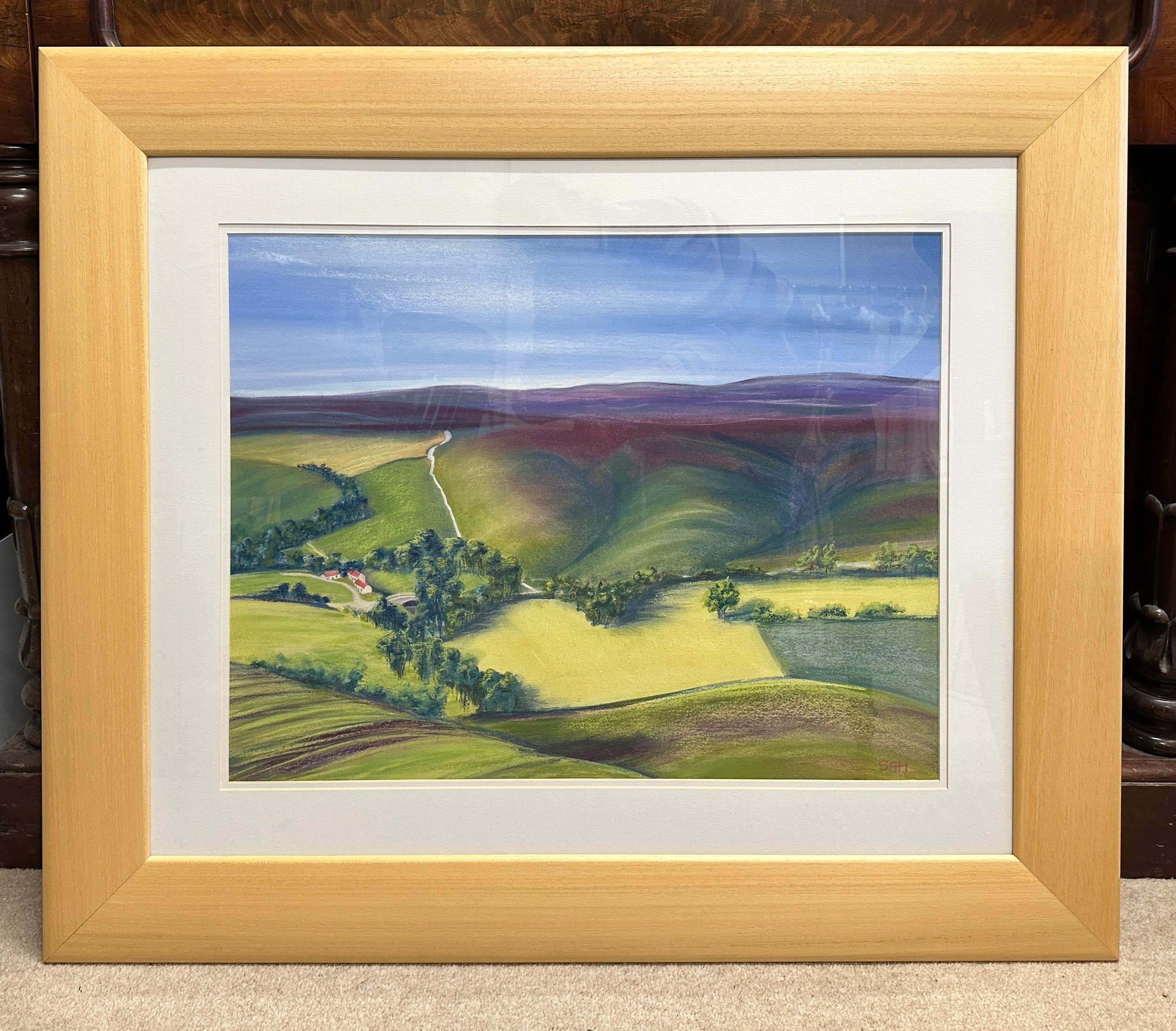 Sue Harrison, a large pastel landscape, 'High Summer, Blakey Ridge'. Image 50.5 x 66cm. Frame 85 x - Image 2 of 4