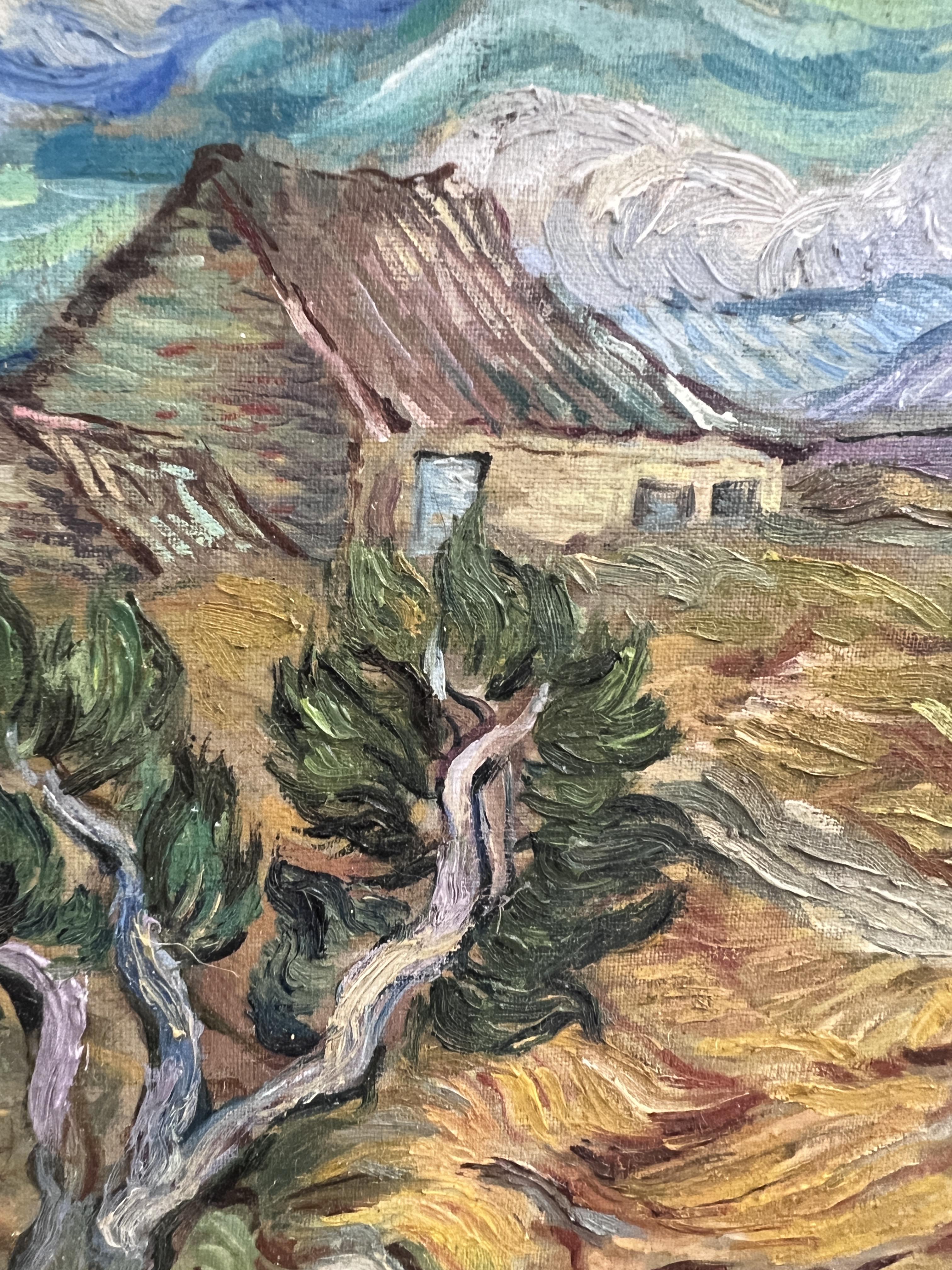 Oil on canvas impressionistic landscape in the manner of Van Gogh in gilt frame bearing label Curt - Image 2 of 9