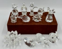 Swarovski crystal a collection comprising Polar Bear, Penguin 8cmh to top of beak, Teddy Bear 7.