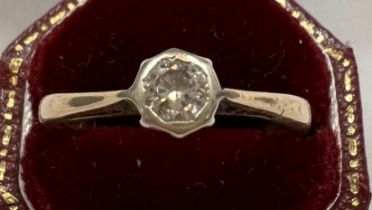 A diamond solitaire ring set in 9 carat gold. Size L. Weight 1.7gm.