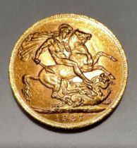 George V full gold sovereign 1927, South Africa mint mark.