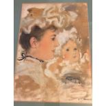 Henry Jones Thaddeus (1860-1929) watercolour portrait of a woman and child. Signed L.R. 32cm x