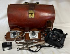 A miscellany to include 2 vintage cased Agfa Silette cameras, a Yashica FX-3 Super camera, a boxed