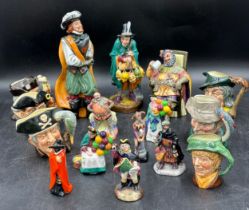 Collection of Royal Doulton figurines and Toby Jugs to include Cavalier H.N. 2716 26cm h, The Mask