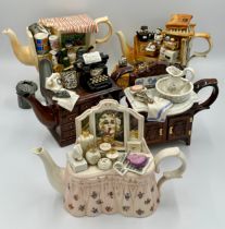A collection of large Novelty Teapots by Cardew Designs to include Dressing Table, Hardware Store