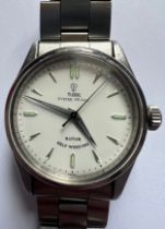 A Tudor Oyster Prince Rotor self winding wristwatch. Rolex crown with stainless steel Tudor strap.