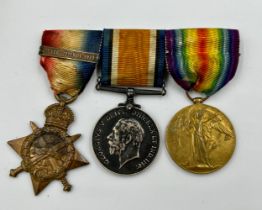 WWI Mons Star trio with War Medal and Victory Medal on clasp to the Army Services Corp named MS-1316