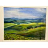 Sue Harrison, 'March Morning' a large pastel landscape. Image 61 x 65cm. Frame 85 x 100cm.