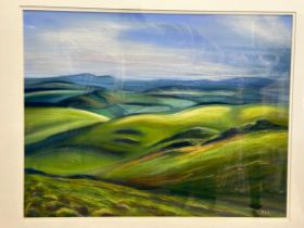 Sue Harrison, 'March Morning' a large pastel landscape. Image 61 x 65cm. Frame 85 x 100cm.