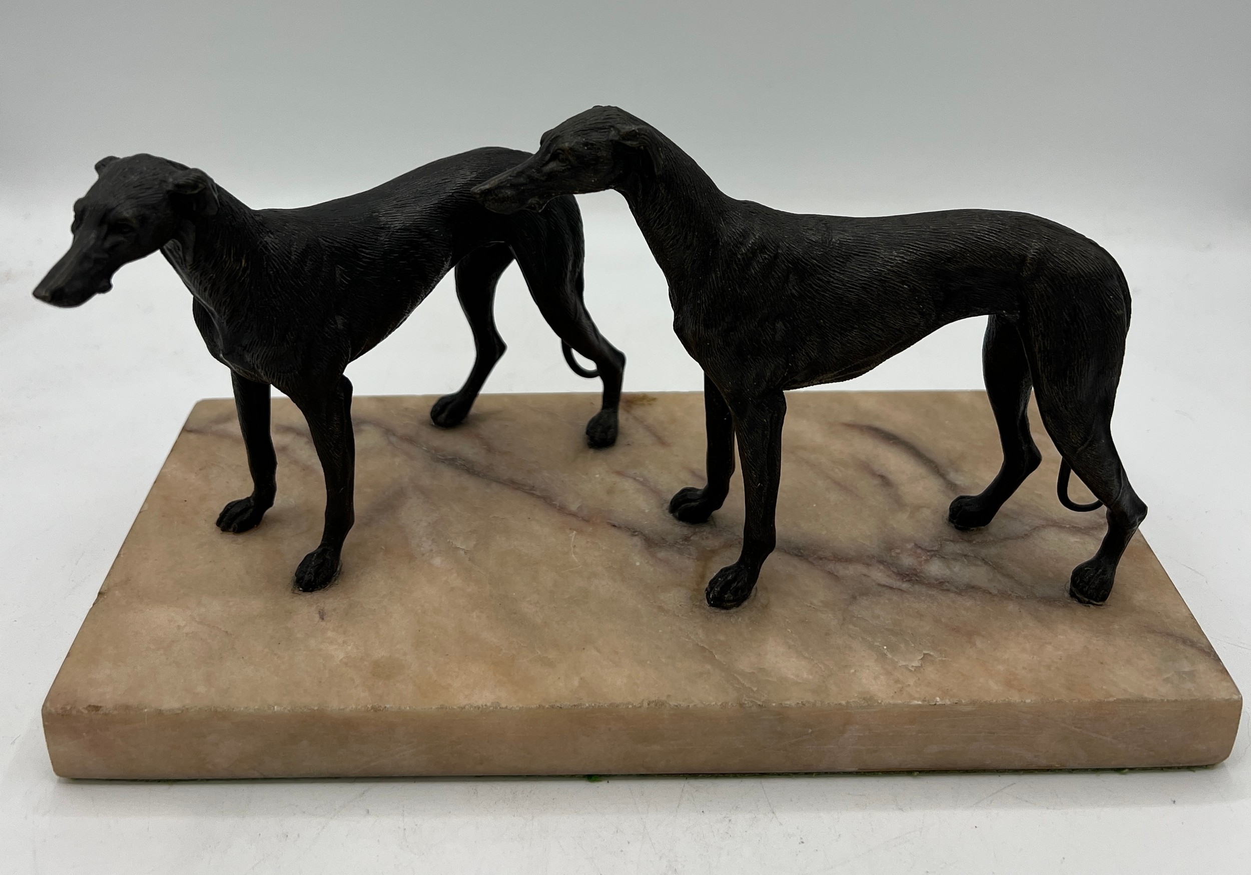 Unsigned bronze sculpture depicting two hound dogs on a marble base. 14cm h. - Image 2 of 6
