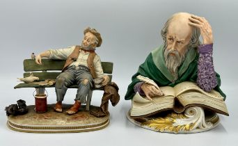 Capodimonte "The Writer" figurine by Tosca, signed approx 26cm high along with a Capodimonte man