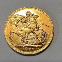 A Victorian full gold sovereign 1880 Melbourne mint mark.