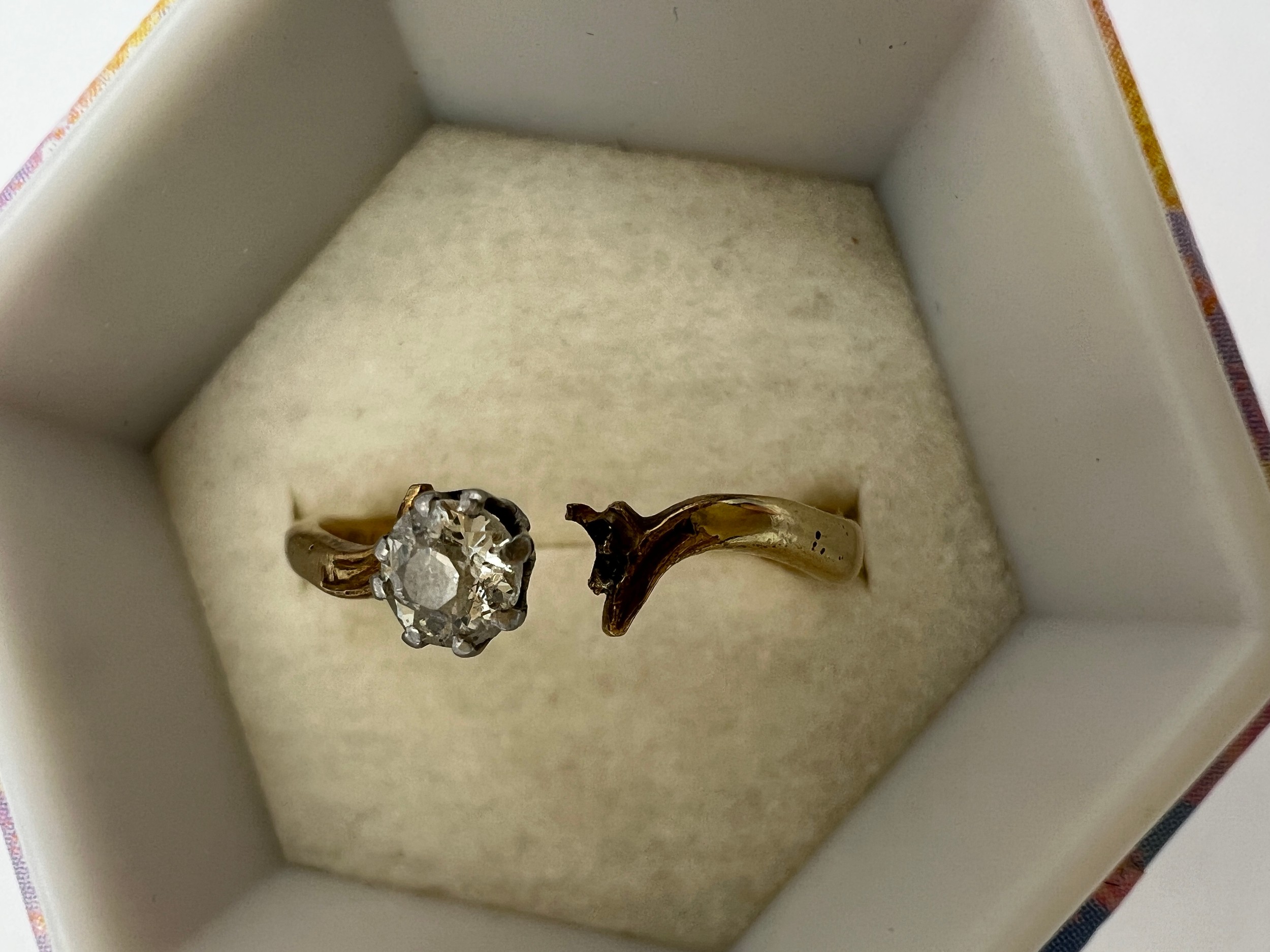 A solitaire diamond ring set in 18 carat yellow gold. Weight 1.6gm. - Image 2 of 2