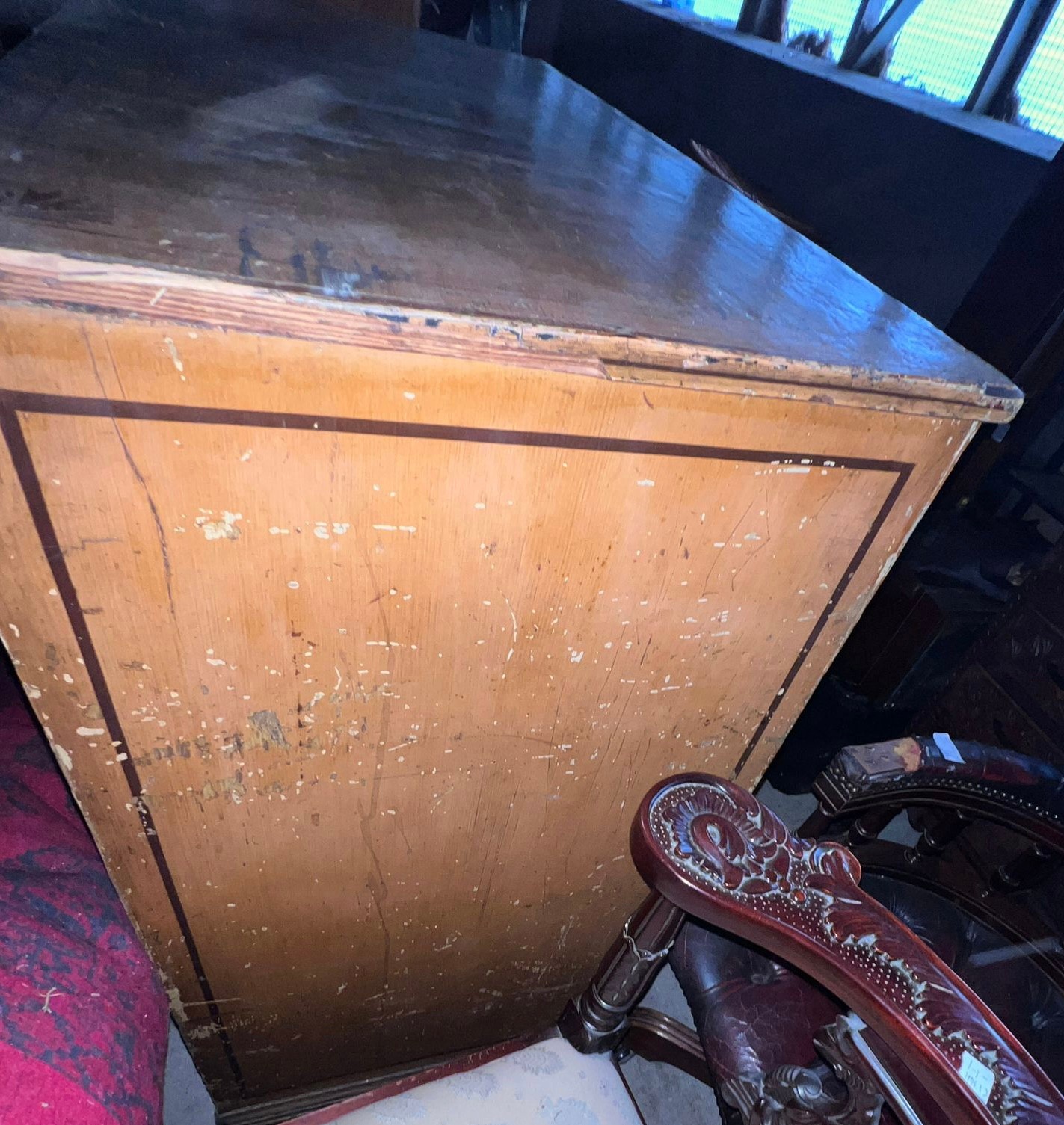 A 19thC pine chest of drawers, two long over three long drawers on bracket feet with original - Image 2 of 6