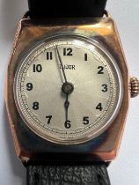 A 9ct gold vintage sunburst dial Tudor cushion wristwatch. Marked 9ct to inner case. Case 25mm.