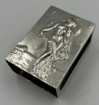 Silver matchbox holder depicting Venus arising from the sea. London 1901, maker Goldsmiths and