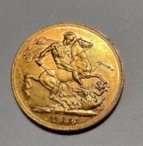 A Victorian full gold sovereign 1886, Melbourne mint mark.