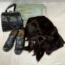 Costume to include Siberian mink stole, made in Hong Kong, a vintage Francesco Biasia black