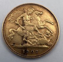 An Edward VII 1902 half gold sovereign. 4gm.