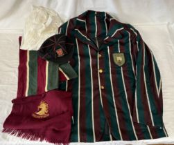 Vintage costume to include a striped boating blazer from Leeds college and a wool scarf blazer