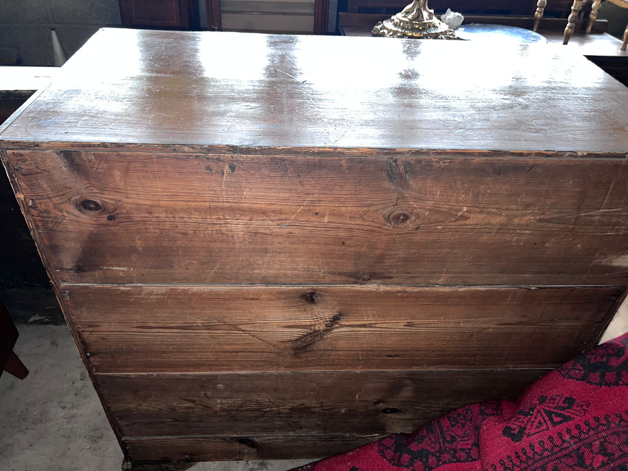 A 19thC pine chest of drawers, two long over three long drawers on bracket feet with original - Image 6 of 6