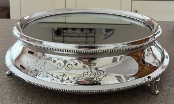 A vintage wedding cake stand in wooden box. 45cm d x 14cm h.