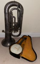 A Boosey & Hawkes Regent Marching tuba, 77cm high together with a cased The Windsor Honolulu Ukulele