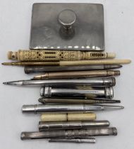 Collection of propelling pencils and pens etc. including one two coloured pencil by Samson Mordan