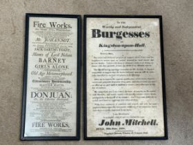 Hull interest. Two Posters one advertising a performance at The New Olympic Circus, White-friar