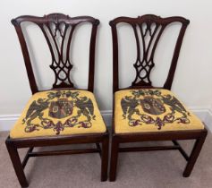 A pair of 18thC mahogany Chippendale style dining chairs. 95cm height to back.