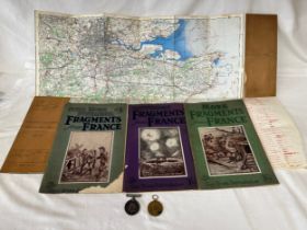 A Royal Air Force Edition map of England, S.E. & London Sheet 12, 3 x Fragments From France volumes,