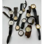 Thirteen vintage wristwatches to include two brail, Rone, Rotary, Roamer, Derrick, Jolus, Cyma, R.