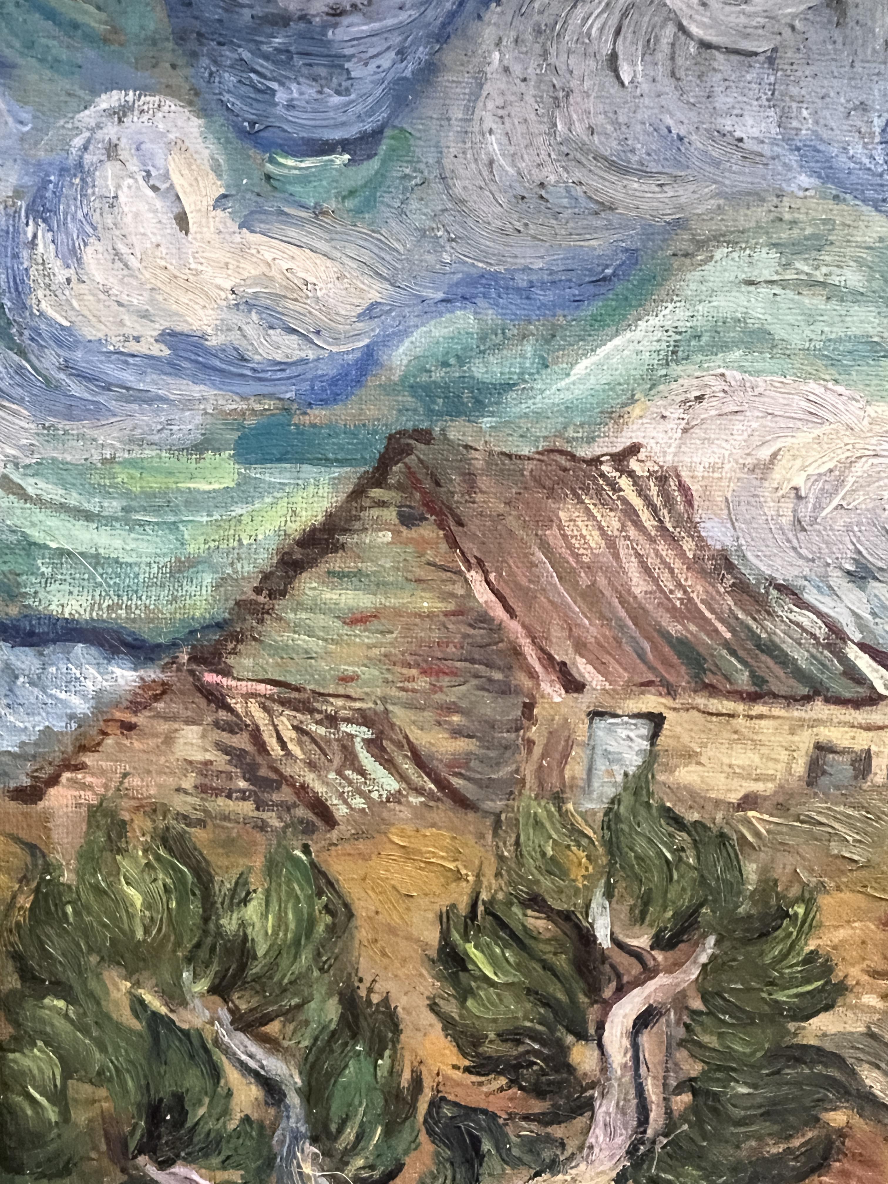 Oil on canvas impressionistic landscape in the manner of Van Gogh in gilt frame bearing label Curt - Image 3 of 9