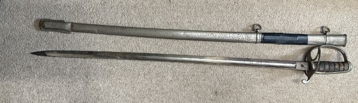 A Lancashire Artillery Volunteers straight edged sword with scabbard inscribed 'Lancashire