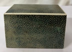 An Art Deco shagreen and ivory box. Red leather base marked ‘London made’. 11.5 x 6.5 x 7.5cm h.