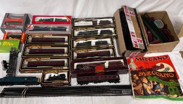A miscellany of toys to include mostly Mainline Palitoy Coaches and Locomotives x 8, Hornby R.857
