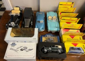 Model cars to include Franklin Mint precision models 1948 Tucker, Burago Chevrolet corvette 1957,