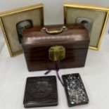 A miscellany to include restored a 19thC mahogany brass mounted apothecary’s box with secret drawer,