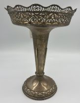 A hallmarked silver vase Chester 1908, maker George Nathan and Ridley Hayes. 31cm h. Weight 646gm.