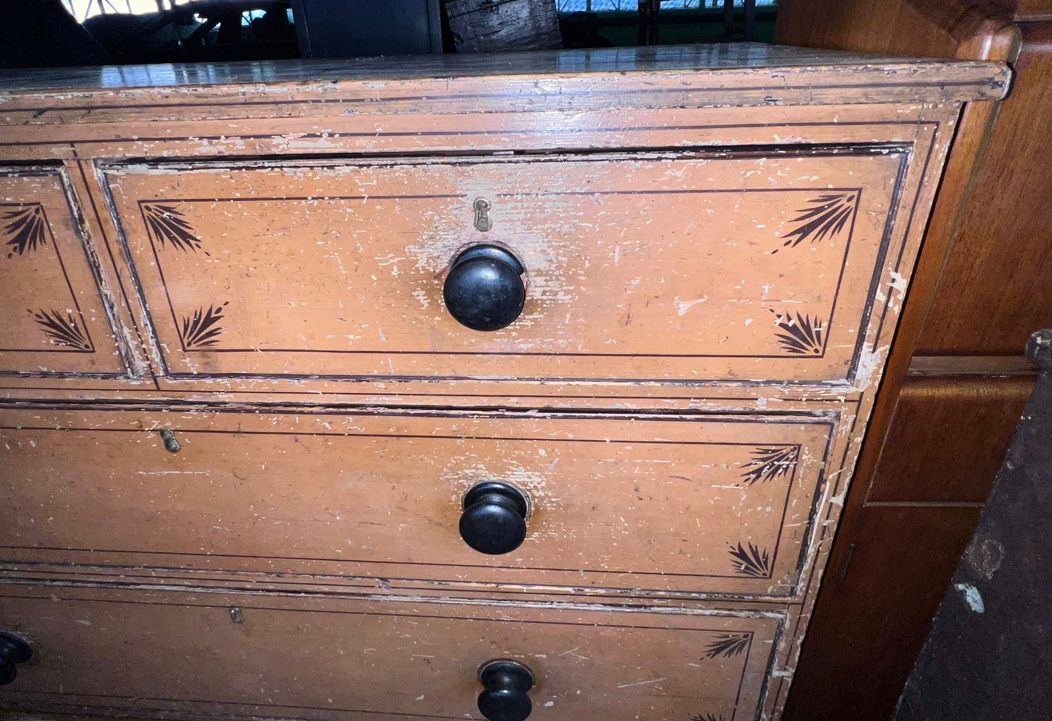 A 19thC pine chest of drawers, two long over three long drawers on bracket feet with original - Image 4 of 6