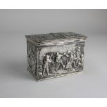 A Dutch silver rectangular box the hinged lid with repousse scenes of soldiers, the sides with