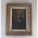 European school, Madonna and child surrounded by Saints, oil on canvas, unsigned, 32cm by 21.5cm